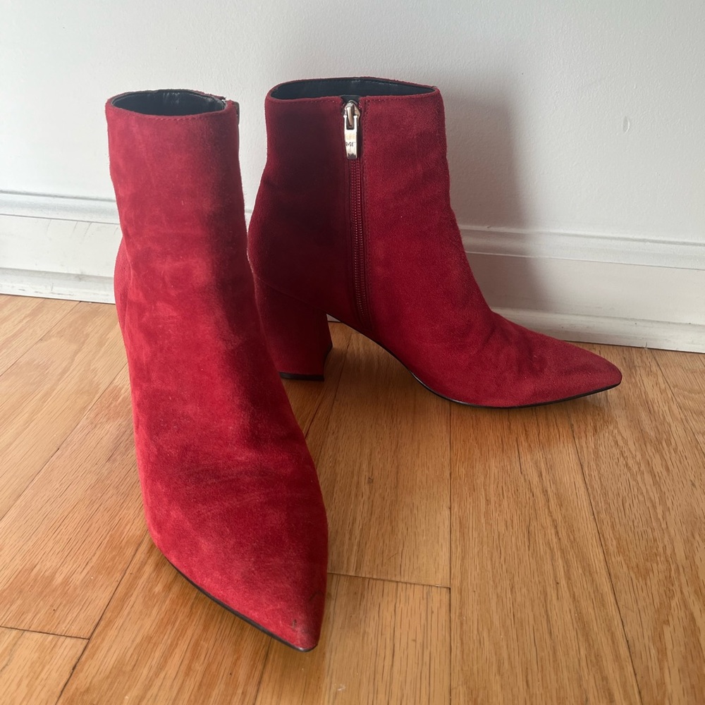 $159 Marc Fischer Nebula Red Suade Heeled Ankle Bootie. Size 8